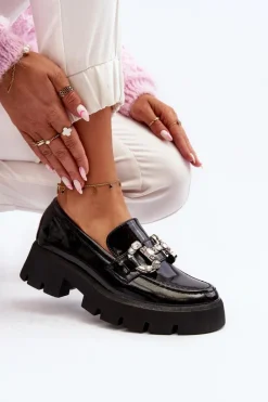 Best Damskie Lakierowane Mokasyny Z Ozdobą Czarne Arsaba Damskie Mokasyny Damskie Lakierowane|Mokasyny Na Platformie