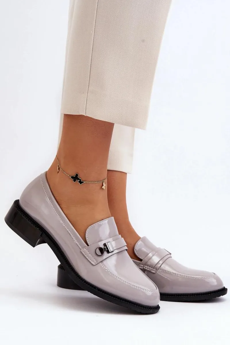 Hot Damskie Lakierowane Mokasyny Szare Nerilaja Damskie Loafersy Damskie|Mokasyny Płaskie
