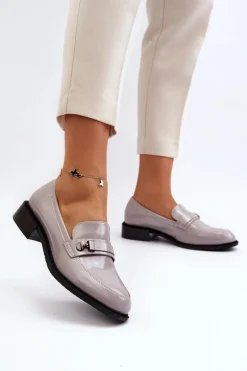 Hot Damskie Lakierowane Mokasyny Szare Nerilaja Damskie Loafersy Damskie|Mokasyny Płaskie