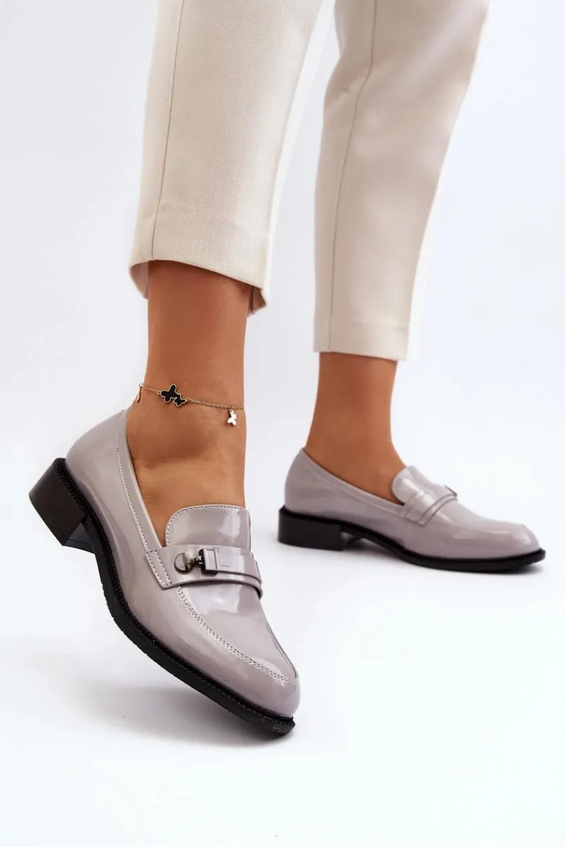 Hot Damskie Lakierowane Mokasyny Szare Nerilaja Damskie Loafersy Damskie|Mokasyny Płaskie