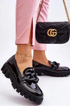 Damskie Lakierowane Mokasyny Na Platformie Czarne Bennett Damskie Mokasyny Damskie Lakierowane|Mokasyny Na Platformie