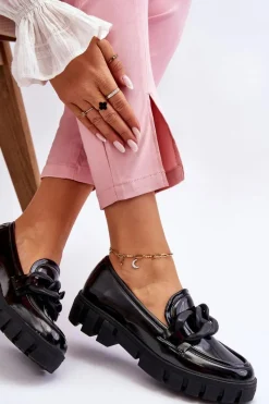 Damskie Lakierowane Mokasyny Na Platformie Czarne Bennett Damskie Mokasyny Damskie Lakierowane|Mokasyny Na Platformie