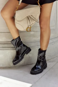 Online Damskie buty S.Barski Damskie Lakierowane Ocieplane Botki Czarne Merellien