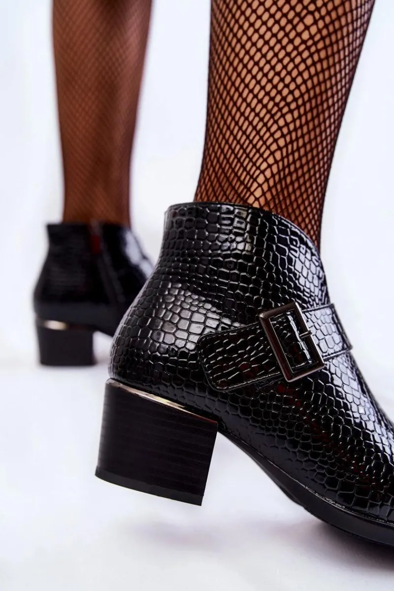 Czarne Botki|Botki Zimowe Damskie>Buty damskie Vinceza Damskie Lakierowane Ocieplane Botki Czarne Hege