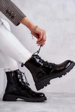 Czarne Botki|Botki Zimowe Damskie><noscript><img width=