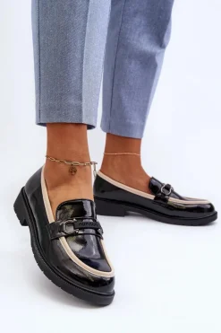 Best Damskie Lakierowane Półbuty Mokasyny S.Barski HY336A Czarne Damskie Mokasyny Damskie Lakierowane