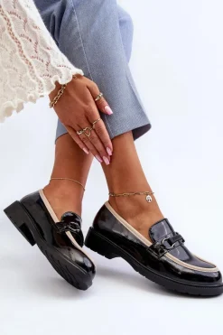 Best Damskie Lakierowane Półbuty Mokasyny S.Barski HY336A Czarne Damskie Mokasyny Damskie Lakierowane