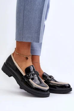 Best Damskie Lakierowane Półbuty Mokasyny S.Barski HY336A Czarne Damskie Mokasyny Damskie Lakierowane