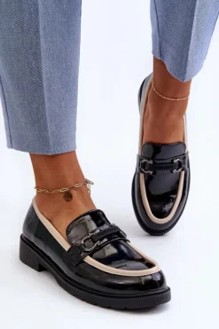 Best Damskie Lakierowane Półbuty Mokasyny S.Barski HY336A Czarne Damskie Mokasyny Damskie Lakierowane