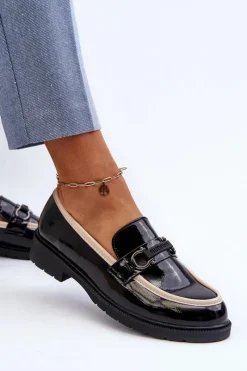 Best Damskie Lakierowane Półbuty Mokasyny S.Barski HY336A Czarne Damskie Mokasyny Damskie Lakierowane