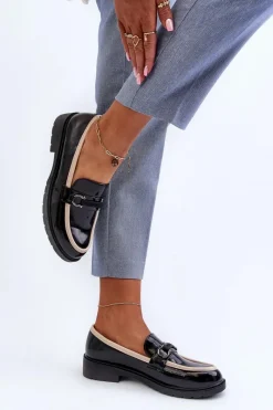 Best Damskie Lakierowane Półbuty Mokasyny S.Barski HY336A Czarne Damskie Mokasyny Damskie Lakierowane