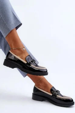 Best Damskie Lakierowane Półbuty Mokasyny S.Barski HY336A Czarne Damskie Mokasyny Damskie Lakierowane