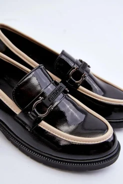 Best Damskie Lakierowane Półbuty Mokasyny S.Barski HY336A Czarne Damskie Mokasyny Damskie Lakierowane