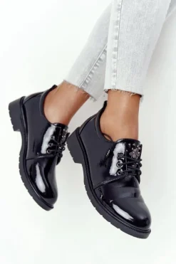 Półbuty Lakierowane>Damskie buty S.Barski Damskie Lakierowane Półbuty Oxfordy S.Barski 309 Czarne