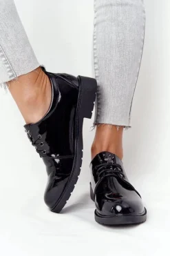 Półbuty Lakierowane></noscript>Damskie buty S.Barski Damskie Lakierowane Półbuty Oxfordy S.Barski 309 Czarne