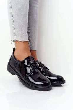 Półbuty Lakierowane></noscript>Damskie buty S.Barski Damskie Lakierowane Półbuty Oxfordy S.Barski 309 Czarne