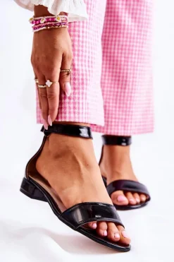 Sandały Na Obcasie>Boto Damskie Lakierowane Sandałki Czarne Shanley