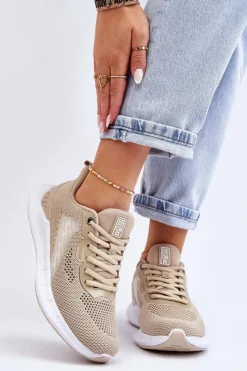 Hot Damskie Lekkie Buty Sportowe Memory Foam System Big Star LL274294 Beżowe Damskie Buty Sportowe Big Star|Sneakersy Damskie