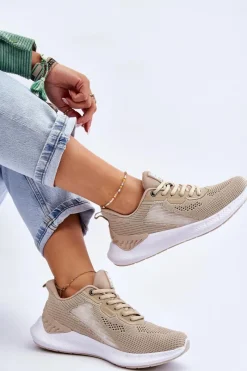 Hot Damskie Lekkie Buty Sportowe Memory Foam System Big Star LL274294 Beżowe Damskie Buty Sportowe Big Star|Sneakersy Damskie