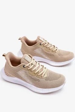 Hot Damskie Lekkie Buty Sportowe Memory Foam System Big Star LL274294 Beżowe Damskie Buty Sportowe Big Star|Sneakersy Damskie