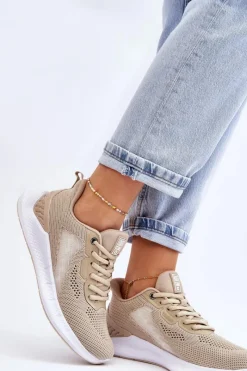Hot Damskie Lekkie Buty Sportowe Memory Foam System Big Star LL274294 Beżowe Damskie Buty Sportowe Big Star|Sneakersy Damskie