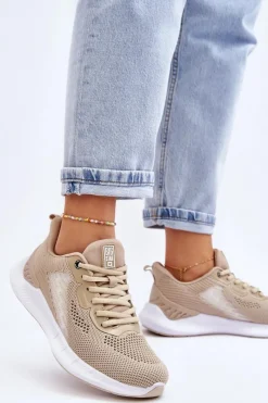 Hot Damskie Lekkie Buty Sportowe Memory Foam System Big Star LL274294 Beżowe Damskie Buty Sportowe Big Star|Sneakersy Damskie