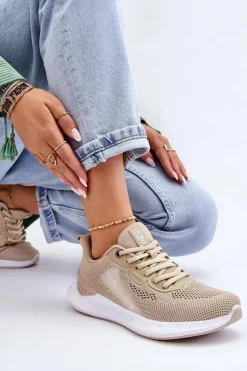 Hot Damskie Lekkie Buty Sportowe Memory Foam System Big Star LL274294 Beżowe Damskie Buty Sportowe Big Star|Sneakersy Damskie