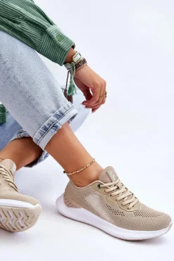 Hot Damskie Lekkie Buty Sportowe Memory Foam System Big Star LL274294 Beżowe Damskie Buty Sportowe Big Star|Sneakersy Damskie