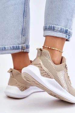 Hot Damskie Lekkie Buty Sportowe Memory Foam System Big Star LL274294 Beżowe Damskie Buty Sportowe Big Star|Sneakersy Damskie