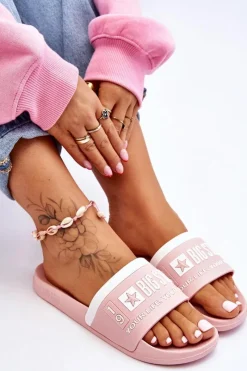 Discount Damskie Lekkie Klapki Big Star LL274730 Jasnoróżowe Damskie Klapki Sportowe|Klapki Damskie Big Star