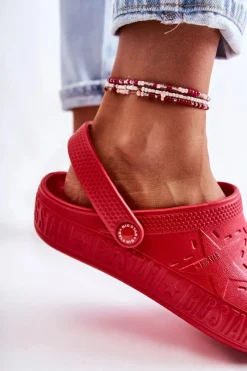 Clearance Damskie Lekkie Klapki Big Star II275004 Czerwone Damskie Klapki Damskie Klasyczne