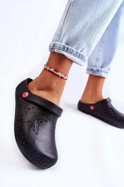 Discount Damskie Lekkie Klapki Big Star II275001 Czarne Damskie Klapki Damskie Klasyczne