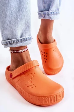 Klapki Damskie Klasyczne>Big Star Shoes Damskie Lekkie Klapki Big Star II275005 Pomarańczowe