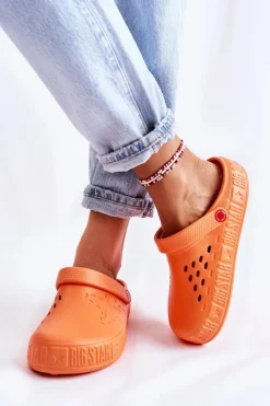 Klapki Damskie Klasyczne>Big Star Shoes Damskie Lekkie Klapki Big Star II275005 Pomarańczowe