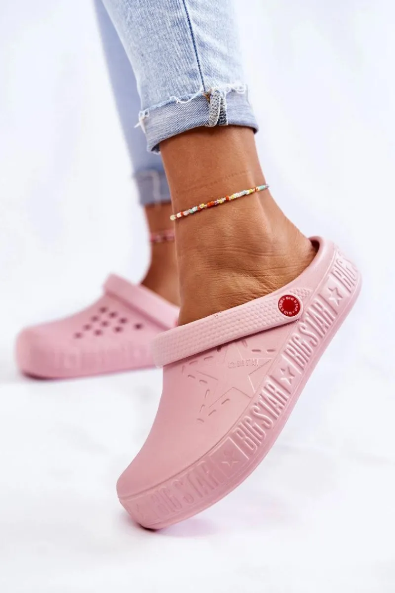 New Damskie Lekkie Klapki Chodaki Big Star II275008 Różowe Damskie Klapki Damskie Klasyczne