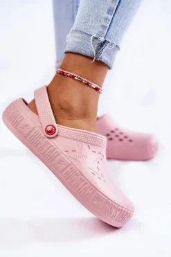 New Damskie Lekkie Klapki Chodaki Big Star II275008 Różowe Damskie Klapki Damskie Klasyczne