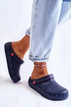 Klapki Damskie Klasyczne>Big Star Shoes Damskie Lekkie Klapki Chodaki Big Star II275002 Granatowe Niebieski