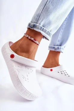 Sale Damskie Lekkie Klapki Chodaki Big Star II275003 Białe Damskie Klapki Damskie Klasyczne