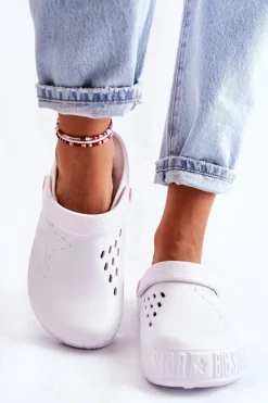 Sale Damskie Lekkie Klapki Chodaki Big Star II275003 Białe Damskie Klapki Damskie Klasyczne