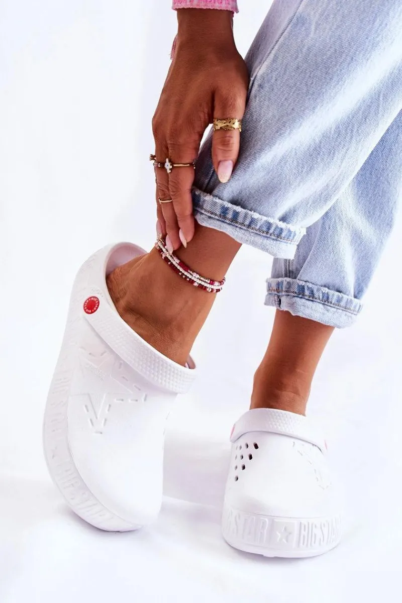 Sale Damskie Lekkie Klapki Chodaki Big Star II275003 Białe Damskie Klapki Damskie Klasyczne