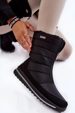Hot Damskie Lekkie Ocieplane Śniegowce Progress PROGJ-22-129 Czarne Damskie Śniegowce Damskie|Botki Płaskie