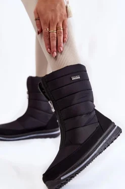 Hot Damskie Lekkie Ocieplane Śniegowce Progress PROGJ-22-129 Czarne Damskie Śniegowce Damskie|Botki Płaskie