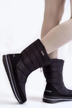 Hot Damskie Lekkie Ocieplane Śniegowce Progress PROGJ-22-129 Czarne Damskie Śniegowce Damskie|Botki Płaskie