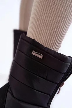 Hot Damskie Lekkie Ocieplane Śniegowce Progress PROGJ-22-129 Czarne Damskie Śniegowce Damskie|Botki Płaskie