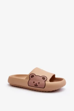 Sale Boto Damskie Lekkie Piankowe Klapki Motyw Misia Ciemnobeżowe Parisso