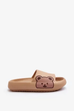 Sale Boto Damskie Lekkie Piankowe Klapki Motyw Misia Ciemnobeżowe Parisso