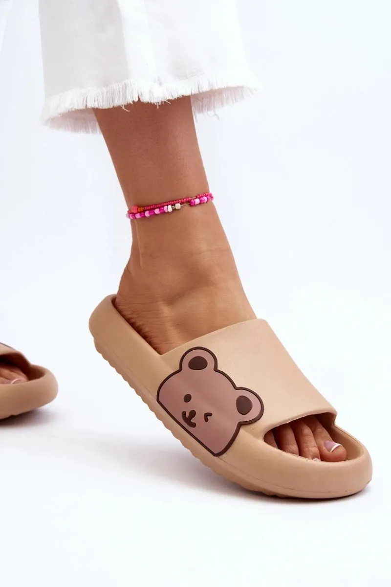 Sale Boto Damskie Lekkie Piankowe Klapki Motyw Misia Ciemnobeżowe Parisso