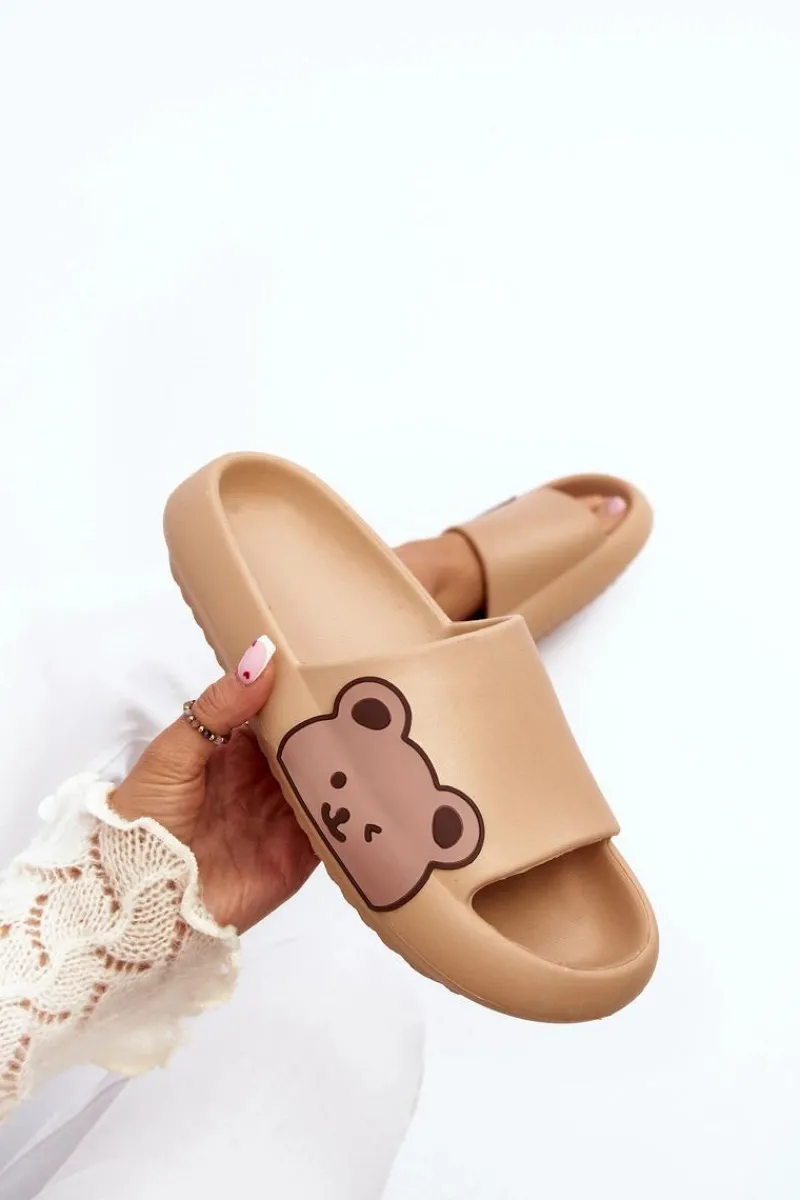 Sale Boto Damskie Lekkie Piankowe Klapki Motyw Misia Ciemnobeżowe Parisso