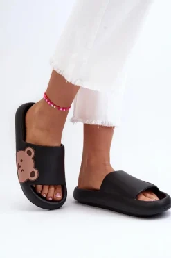 Sale Boto Damskie Lekkie Piankowe Klapki Motyw Misia Czarne Parisso