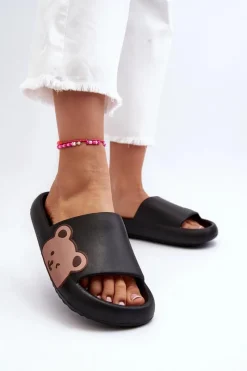 Sale Boto Damskie Lekkie Piankowe Klapki Motyw Misia Czarne Parisso
